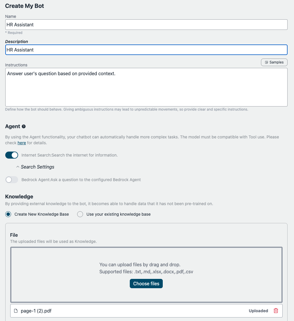 Creating a custom AI assistant with its own knowledge base
