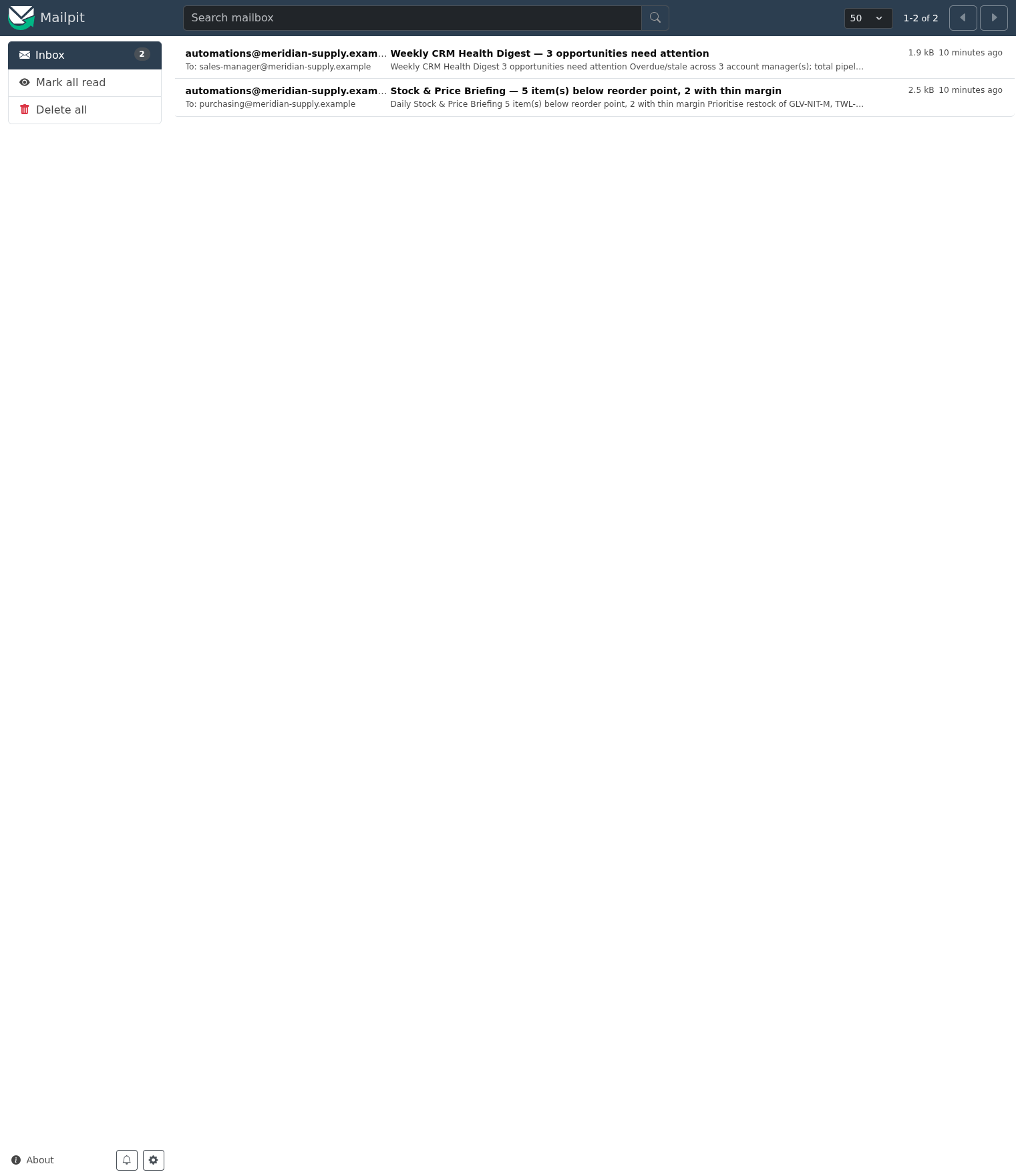 Emails automatically sent by the workflows